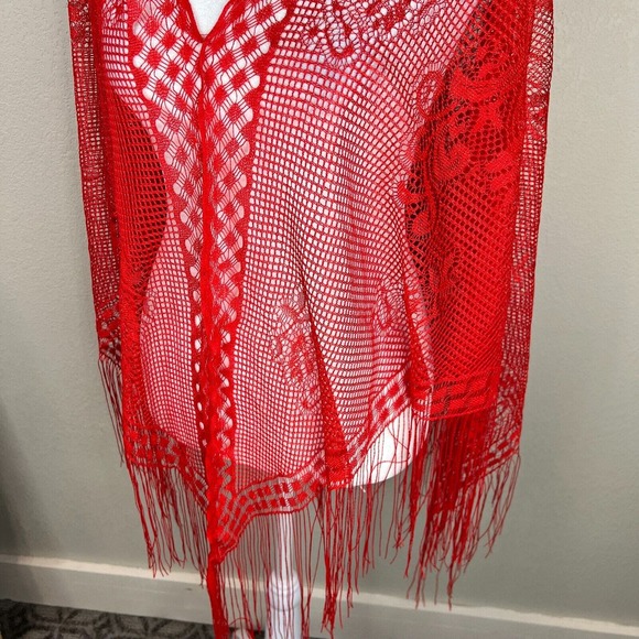 Women Sunscreen Beach Shawl Scarf Tassel Bikini Cover Up‎ Red One Size - Picture 3 of 5